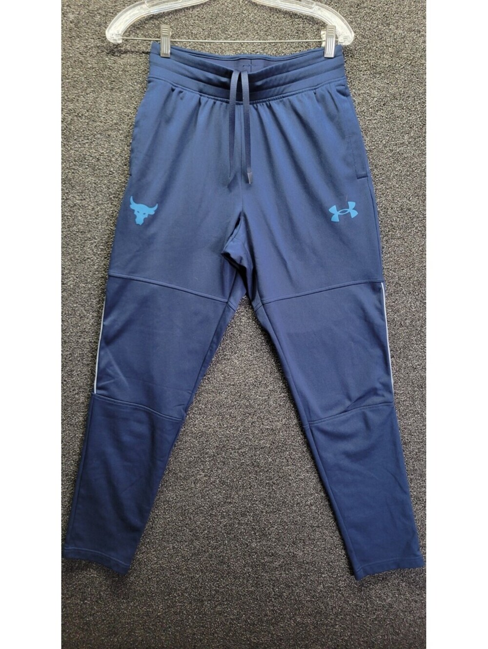Under Armour Project Rock Track Pants Men's Sz S Loose Fit PR Knit Tapered Blue